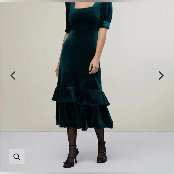 Puff Sleeve Peplum Skirt Midi Dress Emerald Green NWT - Picture 4 of 5